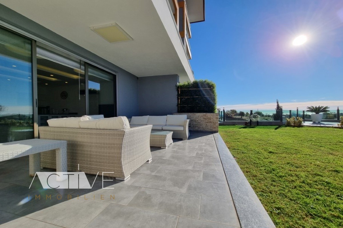 Garten-Dublex Wohnung 165qm in Alanya mit Meerblick, 2 Schlafzimmer, 3 Bäder, Pool, 2 Etagen